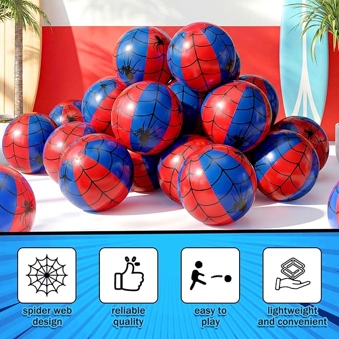 12 Pieces Inflatable Beach Ball Set - 8 inch Spider Web Print Beach Balls for Theme Party Supplies Summer Pool Birthday Fun Party Favors
