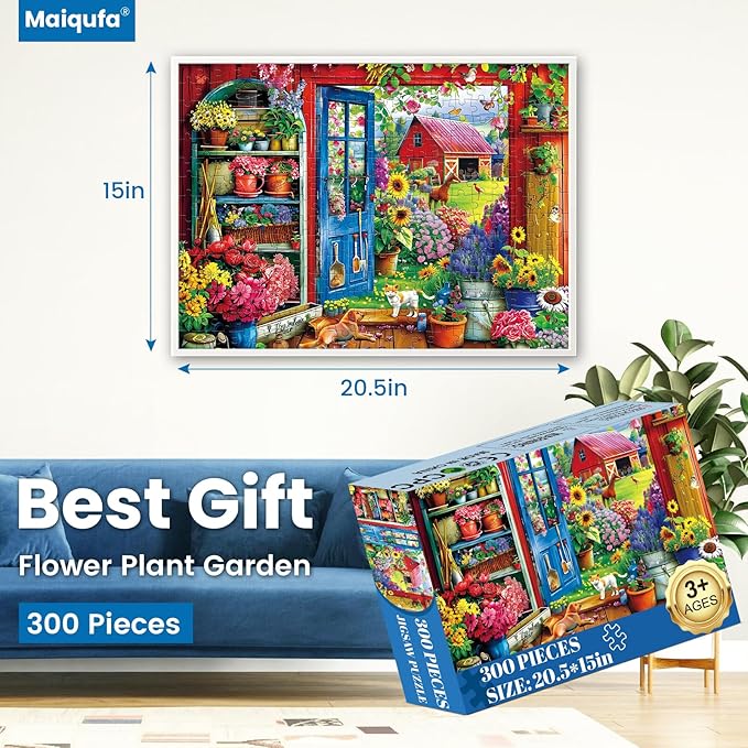 300 Pieces Puzzle for Adults | Flowers House Puzzle | Recycled Cardboard Large Piece Jigsaw Puzzles 300 Pieces | Challenging Game Home Decor Birthday Party Gift Toy 20.5 * 15 inch