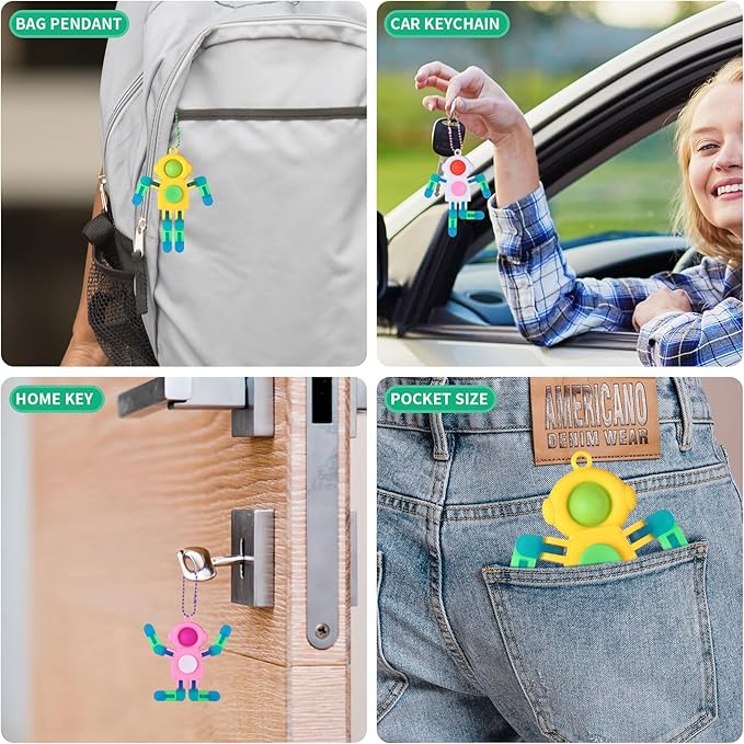 24Pcs Pop Fidget Spinners Bulk - DIY Transformable Fidget Spinner with Cards Robot Keychain Fidget Spinners Glow in The Dark Easter Basket Stuffers Stress Relief Sensory Toys for Kids Adults