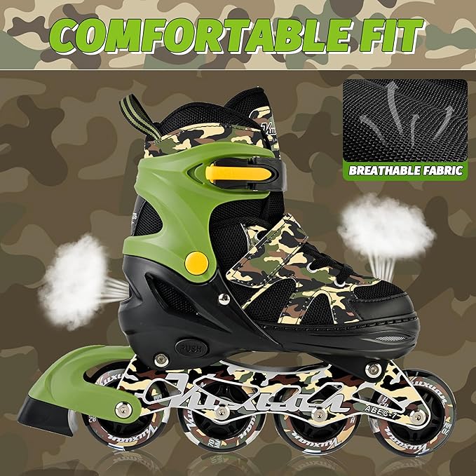 Kuxuan Boys Adjustable Inline Skates with Light up Wheels, Fun Illuminating Skates for Kids Girls Youth