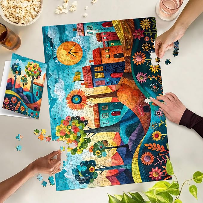 Puzzles for Adults 1000 Pieces, Jigsaw Puzzle for Adults, Fun and Relaxing Challenging Puzzle, Colorful Village Puzzles Game, Interlock Perfectly No Dust, Gifts for Easter Friends Parents