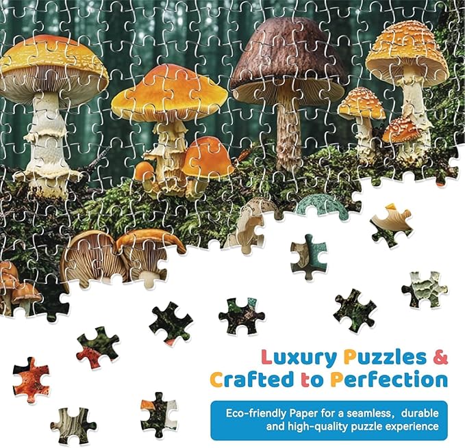 300 Piece Mushroom Forest Puzzle for Adults & Kids – Colorful Botanical Plants, Large Pieces, Fun & Challenging, Glossy Recycled Cardboard (20.5 x 15 in)
