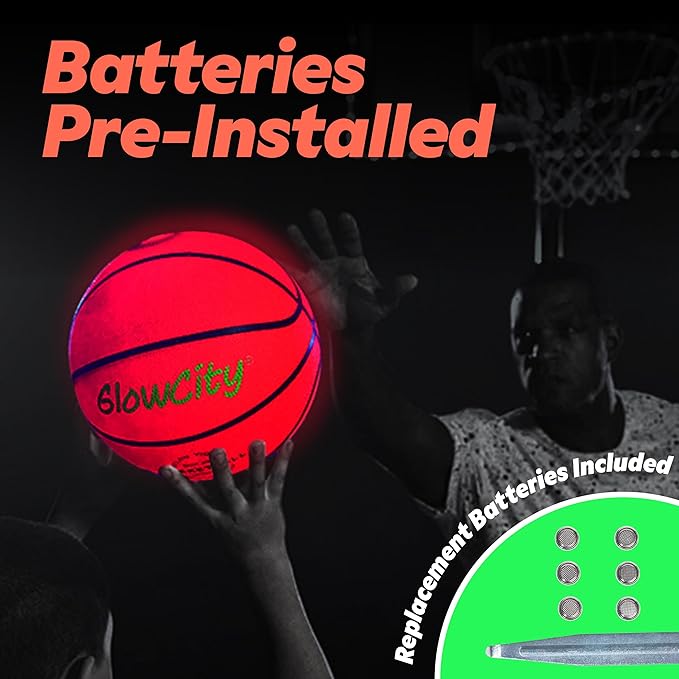 GlowCity Glow in The Dark Basketball - Size 5, 6, 7 Light Up Ball for Kids, Teens & Adults - Night Outdoor Games - Sports Birthday Gifts Ideas for Boys Ages 6 7 8 9 10 11 12 13 14 15