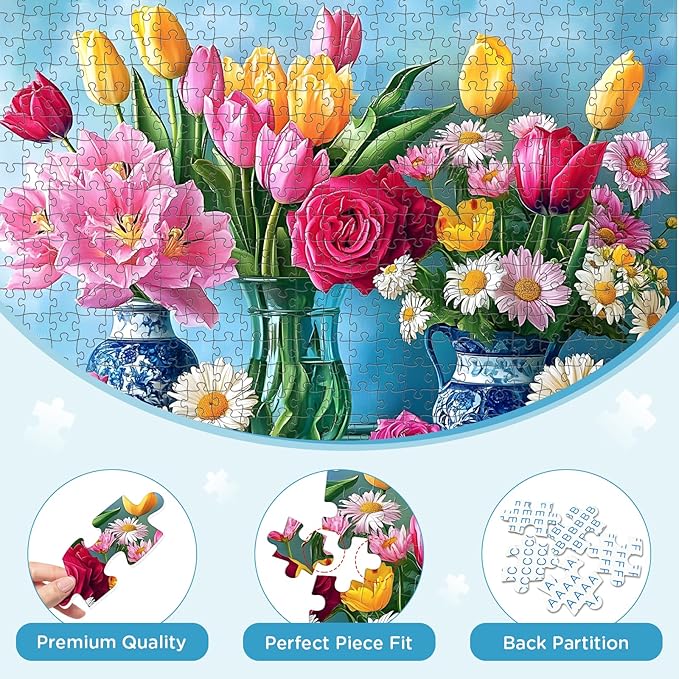 500 Piece Puzzle for Adults, Beautiful Flower Puzzles for Adults Senior, Age 12+, Tulip Rose Jigsaw Puzzles 500 Pieces, Challenging Puzzle Perfect Game Nights for Family Friend 20.5 X 15 Inches