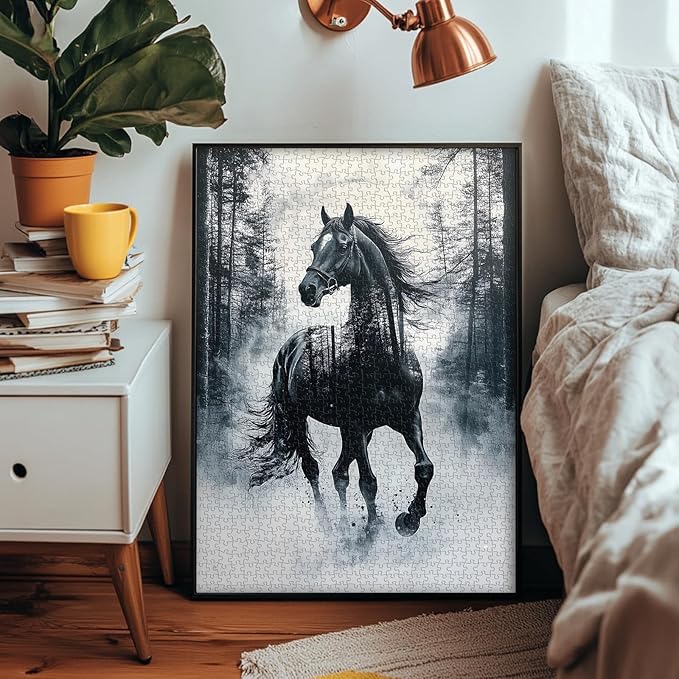 PICKFORU Vintage Horse Puzzles for Adults 1000 Pieces, Retro Watercolor Nature Animal Jigsaw Puzzles, Impossible Ink Painting Tree Adult Puzzle