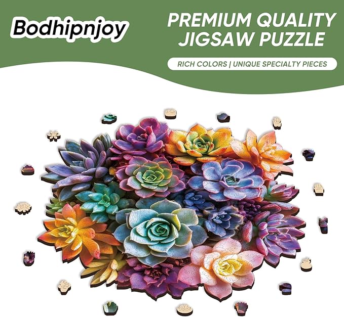Bodhipnjoy Wooden Puzzles for Adults, Flower Succulent Jigsaw Puzzle- 5mm Thickness, Unique Irregular Wood Plant Puzzles, Creative Gifts for Birthday, 200 Piece, 11.4x11.3in