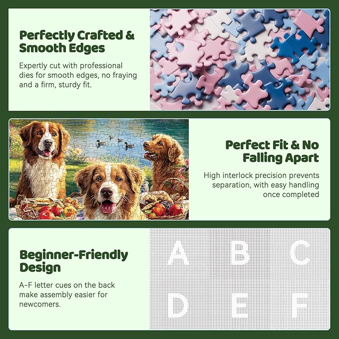 500 Piece Jigsaw Puzzle for Adults – Five Dogs Lakeside Picnic Jigsaw Puzzles 500 Pieces, Spring Nature Animal Puzzles for Adults 500 Pieces, Challenging Perfect for Game Nights, 20.5 X 15 in