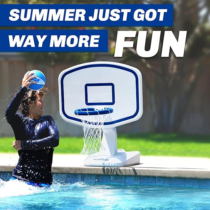 GoSports Splash Hoop Swimming Pool Basketball Game, Includes Poolside Water Basketball Hoop, 2 Balls and Pump – Choose Your Style
