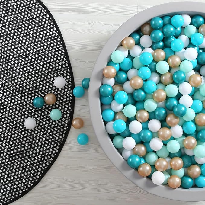 GOGOSO Ball Pit Balls for Toddler, Baby Plastic Playballs Kids Soft Pastel Pelotas Non-Toxic BPA-Free 2green+White+Gold,100 Balls