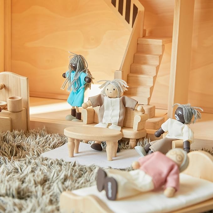 PlanToys® Grandfather Wooden Dollhouse Figurine | Poseable 1:12 Scale Mini Doll (Fair Skin Tone, 5 Inch) | Dollhouse Accessories for Pretend Play | Eco-Friendly Montessori Toy for Kids Ages 3+