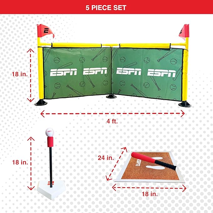 ESPN My First Home Run Batting Tee for Kids Includes Tee Ball Bat, Foam Ball, Home Run Fence, and Batter’s Box