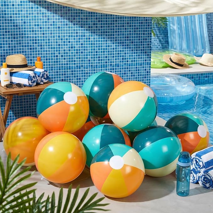 12 Pcs Orange Green Inflatable Beach Balls Bulk for Kid Pastel Jumbo Big Beach Balls Baby Shower Birthday Summer Swimming Party Decorations Favor Water Games(16 Inch)