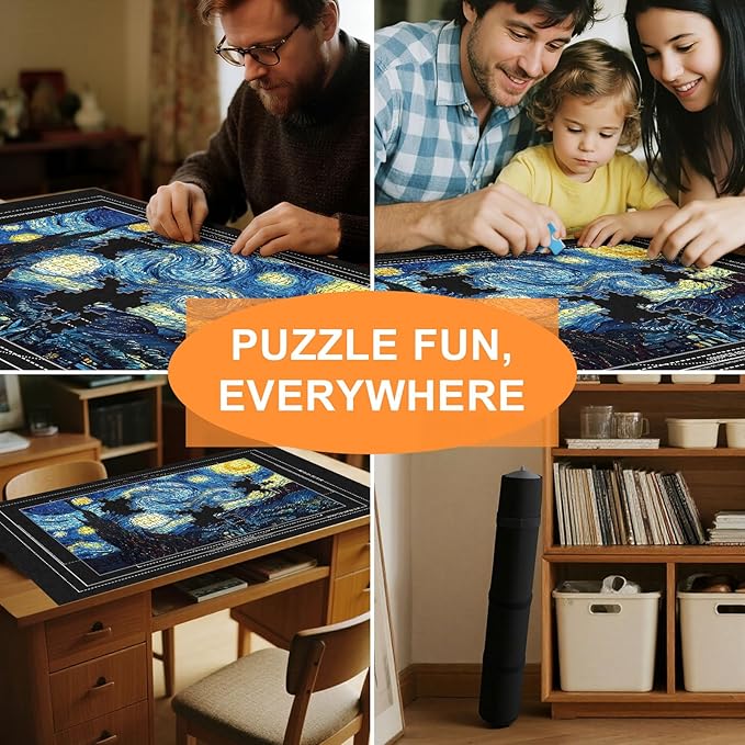Napzy Jigsaw Puzzle Mat with 8 Sorter Trays, Roll Up Storage for 2000 1500 1000 Pieces Puzzle, Portable Puzzle Saver & Organizer, Inflatable Tube, Air Pump, Straps & Carry Bag for Travel