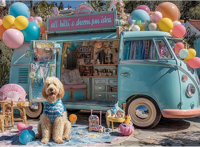 500 Pieces Puzzle for Adults, Spring & Summer Puzzles for Adults 500 Pieces, Ice Cream Van Dog Jigsaw Puzzle, Challenging Puzzle Perfect for Game Nights, 20.5 X 15 in