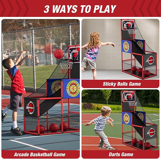 Basketball Arcade Game Indoor Outdoor, Kids Basketball Hoop with 4 Balls & Pump, Single Shot Basketball Game at Home, Carnival Games Sport Toys for Boys Girls Teens