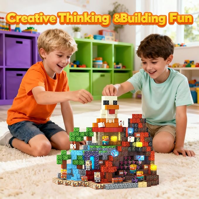 200PCS Magnetic Building Blocks Magnetic Blocks Cubes for Kids Ages 4-8 STEM Constructions Magnet Blocks Sensory Stacking Toy (Lava Grill Chicken-200pcs)