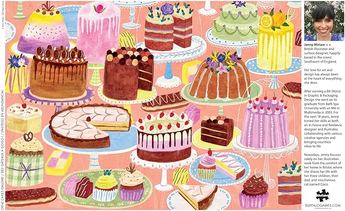 Buffalo Games - Jenny Miriam - Bonjour - Cakes Galore! - 500 Piece Jigsaw Puzzle for Adults - Challenging Puzzle Perfect for Game Nights - Finished Size is 21.25 x 15.00