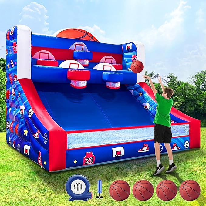 Inflatable Basketball Hoop Shot 13×10×10ft, Blow Up Inflatable Basketball Game with Balls, Air Blower, Inflatable Games for Outdoor Parties, Carnival Events, Lawn Games