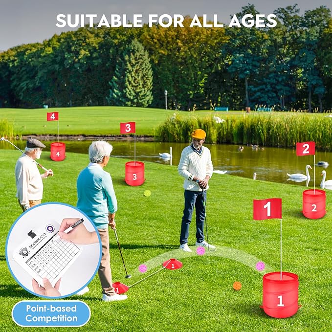 Golf Bucket Outdoor Yard Games, Golf Practice Toys for Family, Adults and Kids, Portable Golf Course for Backyard, Lawn, Park, Beach, Camping (9 Hole Course)