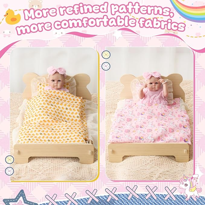 Halloscume 6 Set 18 Inch Doll Bedding Accessories Set, Included Comforter, Mattress, Pillow Cute Accessories- Fits 18 Doll Beds, Bunkbeds, Cribs and Cradles, Featuring Pretty Lace and a Securing Cord