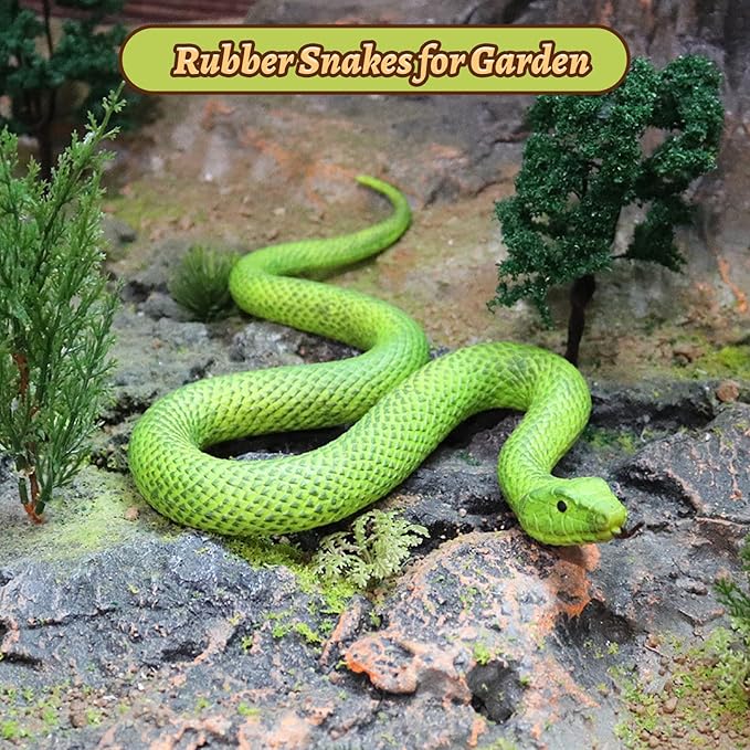 LRCXL Realistic Fake Snakes Toy Soft Rubber Snakes to Keep Birds Away - Green Garden Snake Toys for Garden Props to Keep Birds Away, Scare Squirrels, Mice, Pranks Halloween Decoration Props