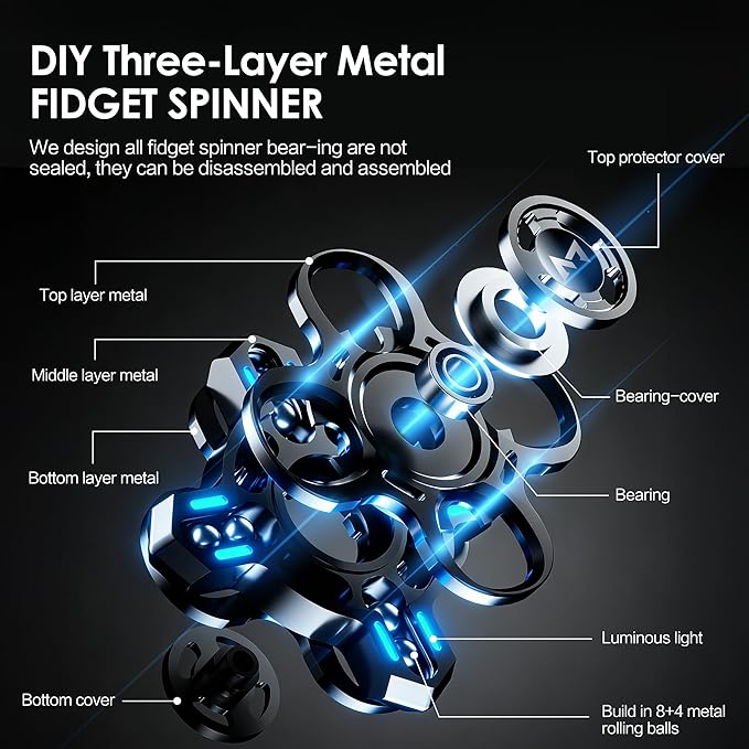 Fidget Spinners,2 in 1-Tuning Fork Fingertip Fidget Spinner Gifts for Adults Stress Anxiety ADHD Relief Fidgets, Metal Finger Hand Spinner with Luminous, Absorb Solar Light Then Release in Dark