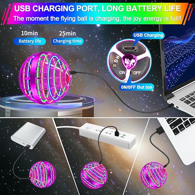Flying Orb Ball Toy,2026 Upgraded Parachute LED,Magic Hand Controlled Mini Gravity Ball,Cosmic Globe Boomerang,Cool Christmas Birthday Gift for 6 7 8 9 10+ Year Old Girls-Bright Purple