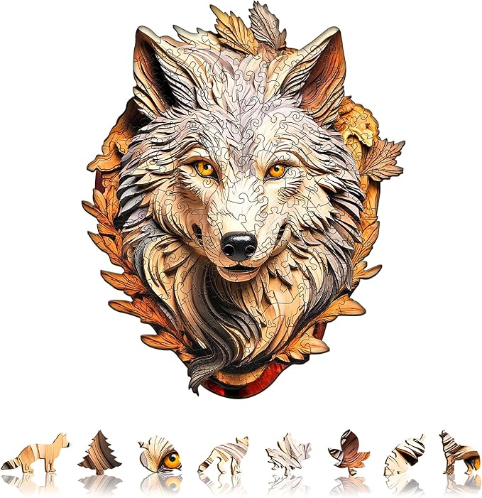 Wooden Puzzles for Adults, Eternal Wolf Jigsaw Puzzles, 190 Piece Unique Shaped Puzzle, Animal Shape Puzzle, Gifts for Adults/Friends/Family, Family Game，Wall Decor(13.4 * 10.9in)