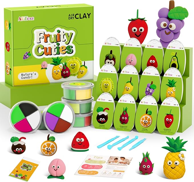 ARTPAR Air Dry Clay Kit for Kids - 12 Fruit DIY Modeling Magic Clay, Soft & Non-Sticky with Tools & Tutorials, Perfect for Classroom Art Activities,School Crafts & Party Favors Birthday Gifts