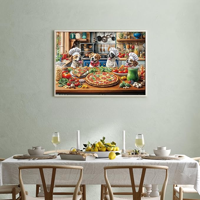 Funny Dog Pizza Jigsaw Puzzle, 1000 Piece Puzzle for Adults, Food Kitchen Puzzles, Animal Pet Lover Challenging Puzzles, Interlock Perfectly No Dust, Gifts for Easter Father's Day