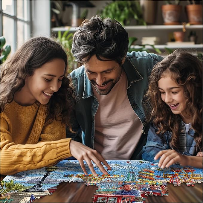 White Mountain 500 Piece Jigsaw Puzzle Theme Park Train Puzzles with Large Pieces Gift for Adults 18"x24" - Seaside Railroad