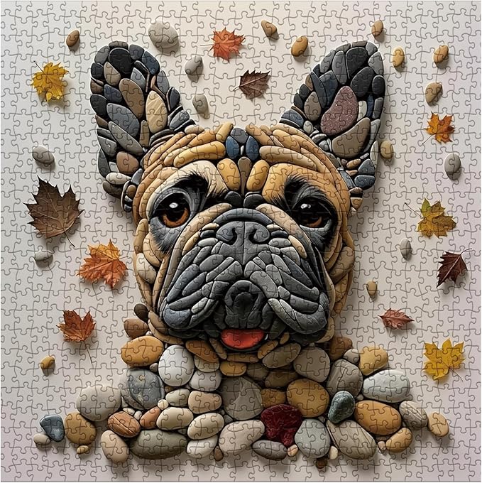 Puppy Unique Puzzle for Adults 1000 Pieces, Dog Art Jigsaw Puzzle, Fall Autumn Rock Stone Puzzle