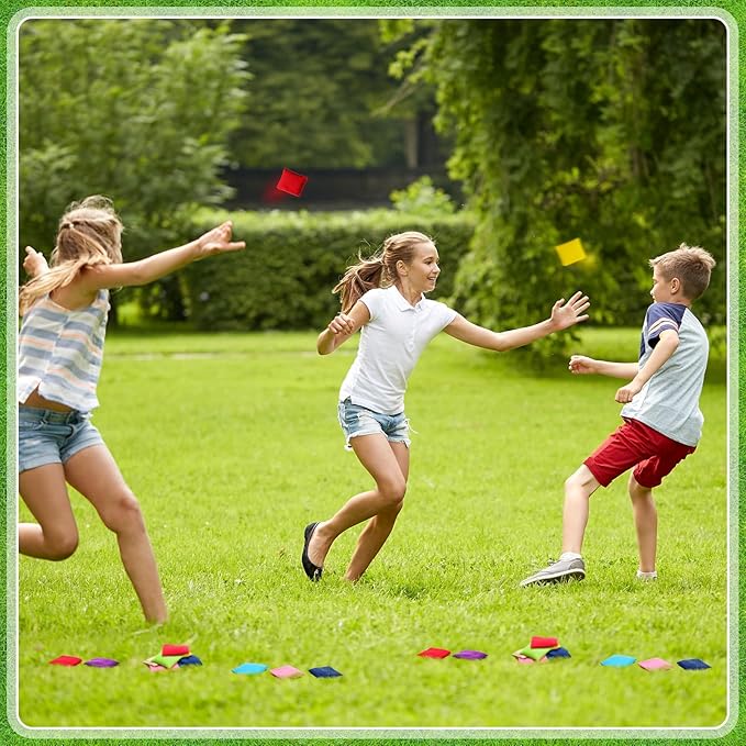 32 Pack Bean Bags Toss for Kids Cornhole Bean Bags Colorful Bean Bags for Tossing Canvas Toss Bags Hand Toy Toss Games Weights for Outdoor Yard Games, Assorted Colors (Fresh Colors,3.15 x 3.15 Inch)