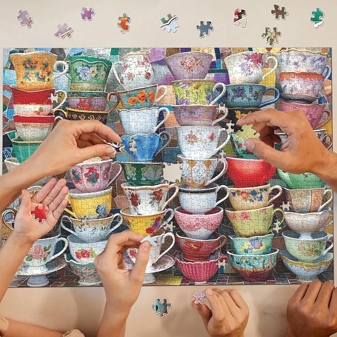 Teacups Puzzle for Adults 1000 Pieces, Colorful Tea Time Jigsaw Puzzles Features Classical Coffee Tea Cups, Challenging Retro Art Puzzles as Tea Cups Decor