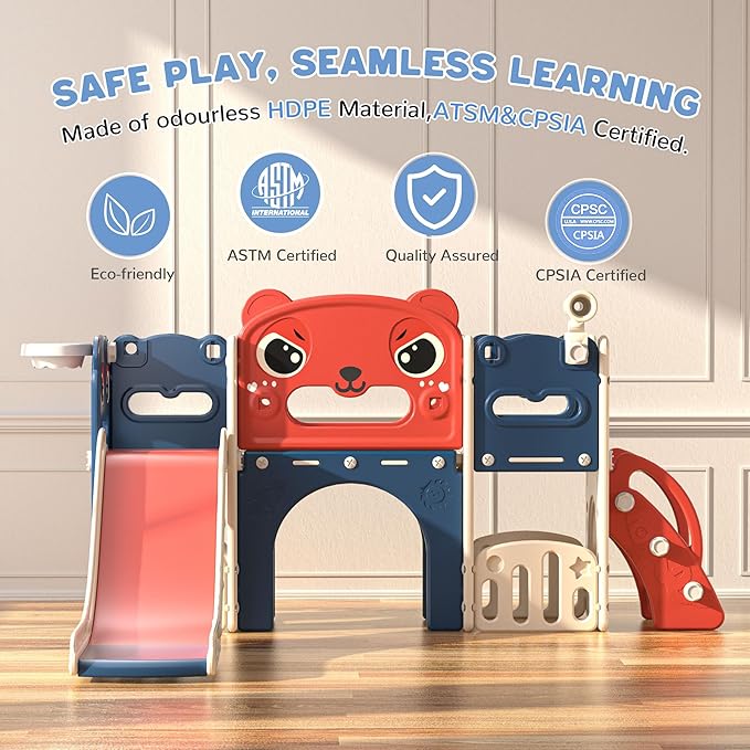 9 in 1 Toddler Slide Playset Indoor Outdoor Kids Slide and Climber for Toddler Age 1-6, Children Slide Climber Playground