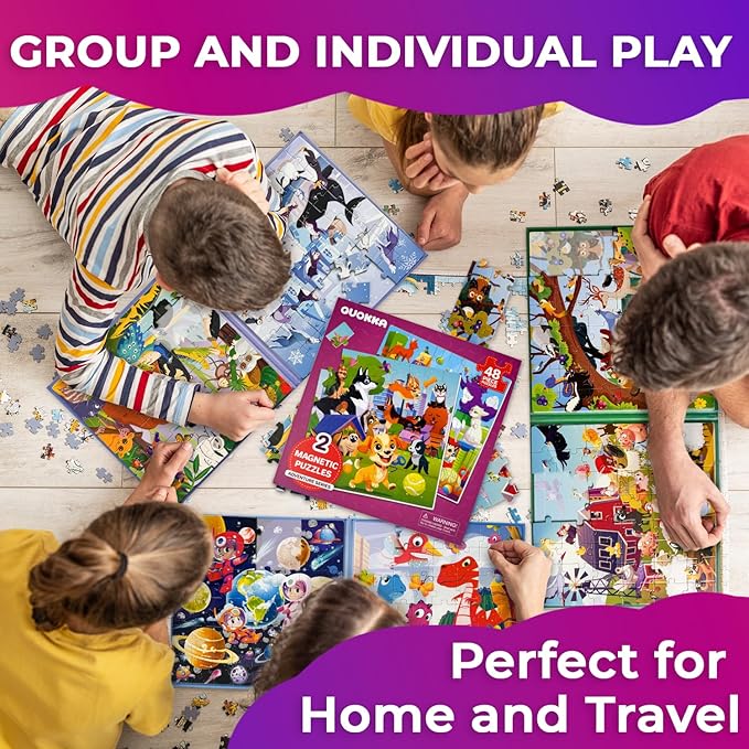 QUOKKA Magnetic Puzzles for Kids Ages 3-5 – 2x48 Pieces Travel Games for Toddlers 2-4 – Cats & Dogs Learning Magnetic Puzzles for Kids Ages 4-8 – Educational Puzzle Gift Toy for Boys and Girls