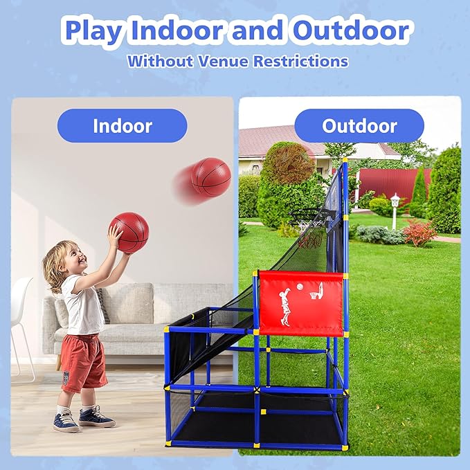 M SANMERSEN Kids Double Basketball Hoop Arcade Game Set with 6 Balls Electronic Scoreboard LED Light, Indoor & Outdoor Play, Birthday/Halloween for 3-8 Year Old Boy and Girl