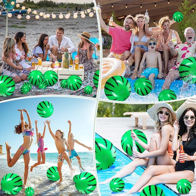 Sratte 20 Pcs Inflatable Beach Balls Bulk, Multiple Sizes Summer Swimming Pool Balls for Adults Hawaii Luau Party Supplies(Black, Green,Watermelon)