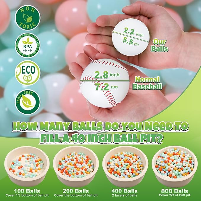 GOGOSO Ball Pit Balls for Toddlers Kids Plastic Balls for Ball-Pit Playpen Pool Baby Play Pastel BPA-Free Non Toxic Play Pastel Crush Proof Bal 50 100 200 500 1000 Count