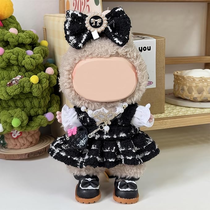 6 Set 17cm Doll Clothes, Clothes for Dolls Outfit, Accessories for 17cm Dolls Clothes T-Shirt + Dress + Bow + Handbag + Necklace + Shoes, No Doll (Elegant Set)