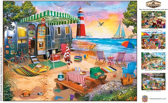 MasterPieces - 300 Piece Jigsaw Puzzle, Large EZ Grip Shapes, Oceanside Camping, Fun for Adults, Seniors, Family, Kids, Non-Glare Finish, 18"x24"