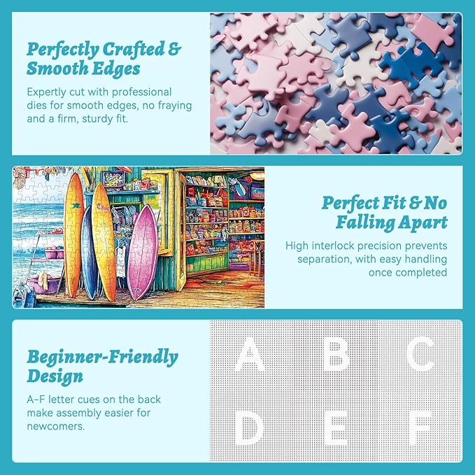 500 Piece Puzzles for Adults, Summer Seaside Souvenir Shop Jigsaw Puzzle with Surfboards, Adult Jigsaw Puzzle for Relaxation and Gift, Coastal Scene Puzzle Game for Adults, 20.5" x 15"