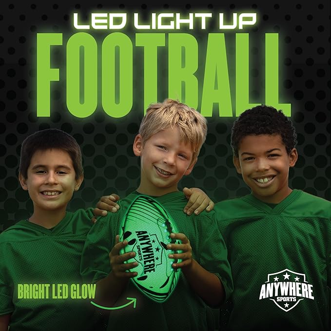 Pro Glow Light-Up Football for Kids – 6 Inch Junior Size Soft Touch Rubber Ball with Rechargeable LED Lights, USB Charging Cable, Indoor Outdoor Night Play Toy