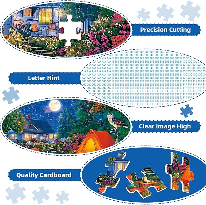 300 Pieces Puzzles for Adults,Moonlight Backyard Camping Puzzle,300 Pieces Puzzle for Adults Large Piece,Cute Cat Jigsaw Puzzles for Kids Ages 8-10,Gifts for Christmas Family Games Lovers 20.5 x 15 in