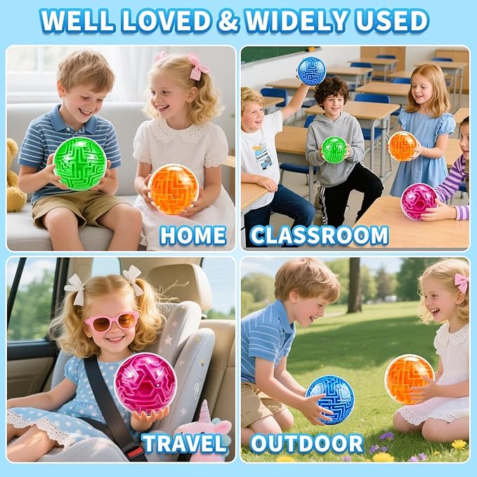 2 Pack 3D Maze Puzzle Ball - Brain Teaser Game, Gravity Memory Cube - Educational Toy Gifts for Students, Teens, Adults - Orange and Blue
