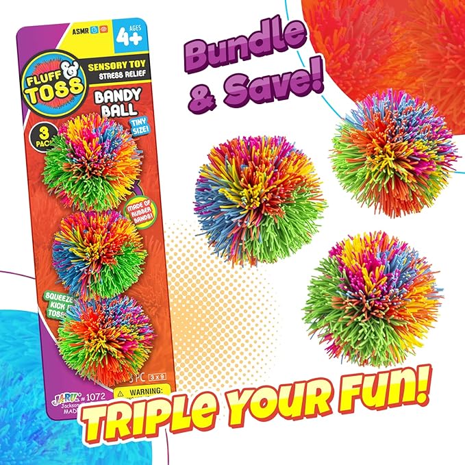 JA-RU Mini Stringy Balls for Kids (2-Pack, 3 Stringy Ball Each) Sensory Stress Balls for Kids w/ Rubber Strings. Stress Relief Toy. Party Favors & Goodie Bags Stuffers for Teens. 1072-2s