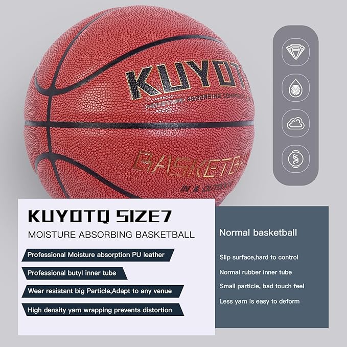 KUYOTQ Kids Youth Adult Size 3/4/5/6/7 (22/25.5/27.5/28.5/29.5") Basketball Premium Rubber or Faux Leather Basketball Indoor Outdoor Basketball for Boys Girls Womens Mens Basketball Gifts (Deflated)