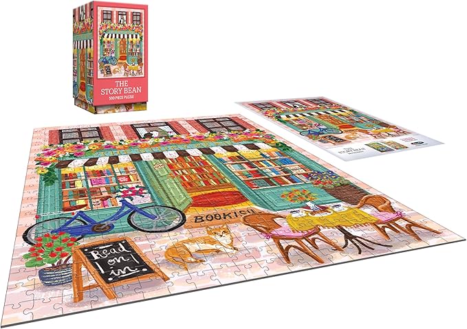 RoseArt - Vertical Visions - The Story Bean - 500 Piece Jigsaw Puzzle - Café and Book Store Puzzle for Adults