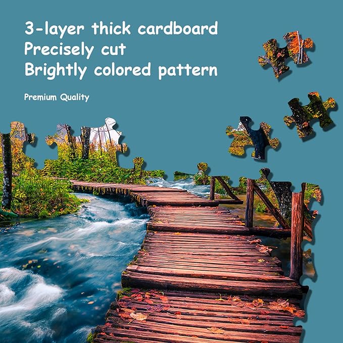 Jigsaw Puzzles for Adults, 2 Pack Puzzles for Adults 1000 Pieces,Sunset Over Kirkjufell in Iceland & Wooden Long Bridge in Plitvice National Park, Gifts for Women &Mom