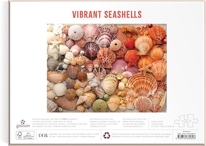 Galison Vibrant Seashells – Christine Chitnis 1000 Piece Puzzle Featuring Chromatic Seashell Arrangement On Sand